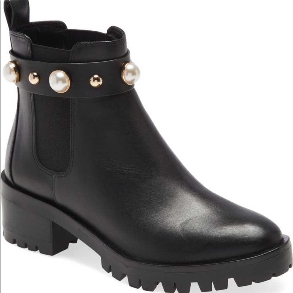 Karl Lagerfeld Paris Pola Platform Leather Pearl Chelsea Booties Size 7